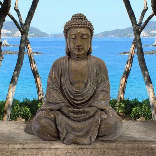 Large Sitting Buddha Statue Decor 26 Outdoor Garden Zen Spiritual Yoga Figure