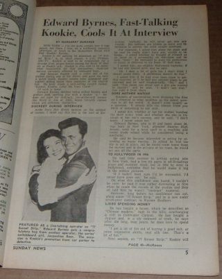 1961 Tv Article Edd (kookie) Byrnes & Jacqueline Beer Of 77 Sunset Strip