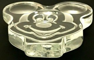 Vintage Disney Mickey Mouse Head Etched Glass Figurine Paperweight 4.  25 " 1980s