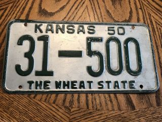 1950 Kansas License Plate Vintage Tag 31 500 Antique The Wheat State