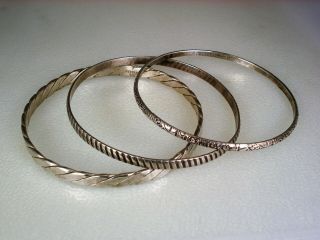 3 Vintage Southwestern & Mexican Hand Stamped Sterling Silver Bangle Bracelets
