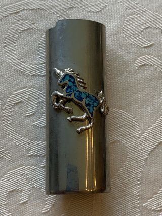 Old Trading Post Vintage Sterling Silver Turquoise Unicorn Lighter Case Holder