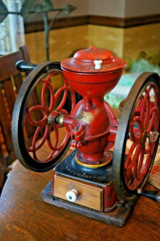 Antique Enterprise Iron Coffee Grinder Mill Gold Decals Red 10