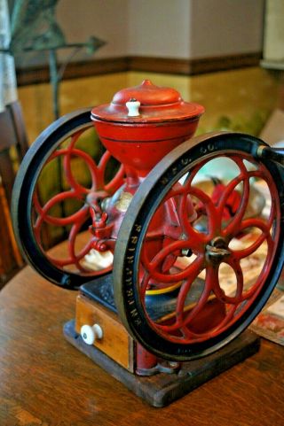 Antique Enterprise Iron Coffee Grinder Mill Gold Decals Red 12