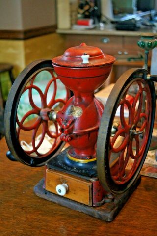 Antique Enterprise Iron Coffee Grinder Mill Gold Decals Red
