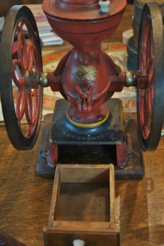 Antique Enterprise Iron Coffee Grinder Mill Gold Decals Red 5