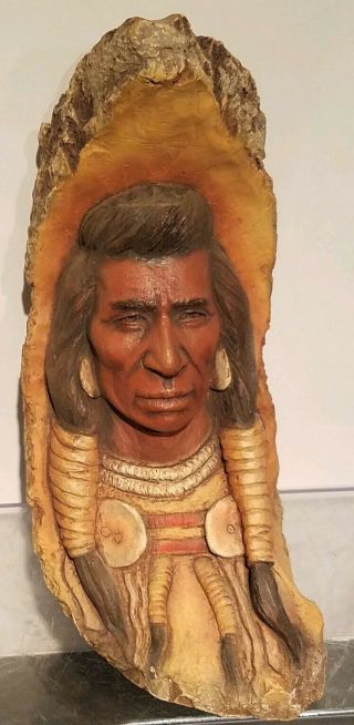 Native American Carving Signed Neil J Rose.  Roar Of Thunder.  Nr