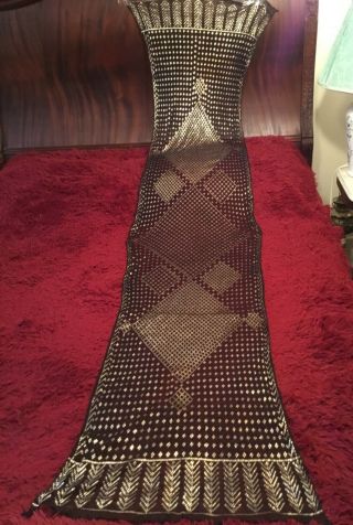 Vintage Art Deco Egyptian Assuit Silver Embroidered Shawl 94 " 14 Oz 1