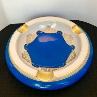 Vintage Weimar Porcelain Cigar Ashtray 9 Inches,  Heavy,  Bright Blue And Gold