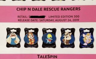 D23 Expo Disney Chip N Dale Rescue Rangers Le300 Full Pin Set Gadget Zipper