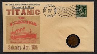 1912 Titanic With 104 Year Old Stamp And Coin On A Collector 