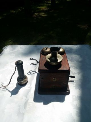 Antique Wooden Wall Telephone - - Stromberg Carlson 3 - Bar Ch Magneto - - Kellogg Mouth