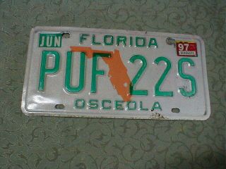 1997 Florida Osceola County License Plate Puf 22s,  Puff,  The Magic Dragon,  420
