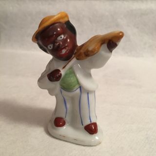 Vintage Black Americana Occupied Japan Porcelain Figurine Man Playing Fiddle