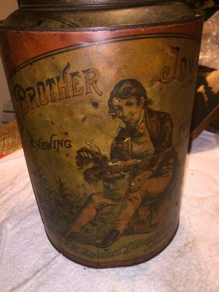 Rare Brother Jonathan Antique Tobacco Tin By Ff Adams & Co