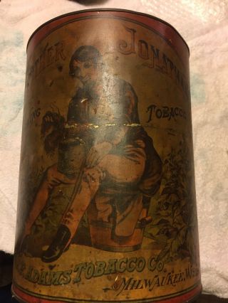 RARE BROTHER JONATHAN ANTIQUE TOBACCO TIN BY FF ADAMS & CO 7