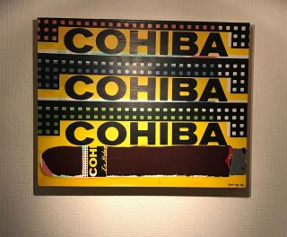 Great Steve Kaufman " Cohiba " Oil Painting On Canvas Signed Cigar Art