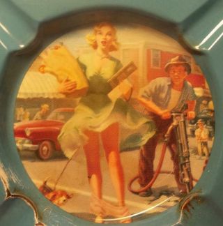Vintage Pin Up Girl Advertising Litho Tin Ashtray Golde Shoes Louisville,  Ky