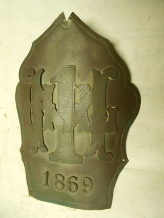 1869 Moyameshing Hook And Ladder Leather Helmet Front Plate Chester Penna.