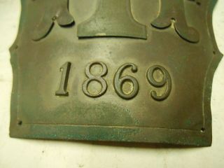 1869 MOYAMESHING HOOK AND LADDER LEATHER HELMET FRONT PLATE CHESTER PENNA. 3
