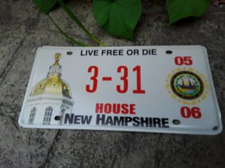 Hampshire License Plate State Offical House Of Representative 2005 06