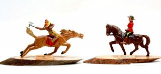 2 Vintage Hand Painted Souvenirs from Niagara Falls R Mounted Police & Indian 2