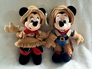 Disney Parks Frontierland Mickey Mouse & Minnie Mouse Bean Bag Plush