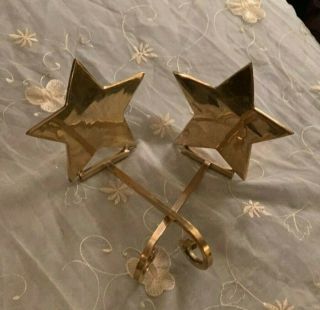 Vintage 2 Gold Solid Brass Star Christmas Stocking Hangers Holders Mantle Hooks