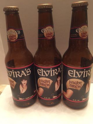 Elvira ' s Night Brew Mistress of the Dark 6 Beer Bottles W Cap Carrying Case 1996 3