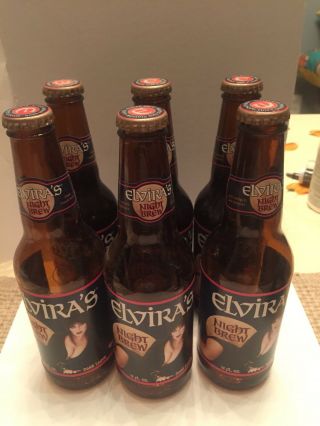 Elvira ' s Night Brew Mistress of the Dark 6 Beer Bottles W Cap Carrying Case 1996 5