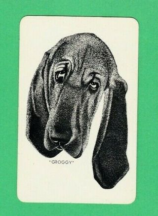 1 Playing Swap Card Very Rare Artist Dog Basset Blood Hound Named Groggy Black