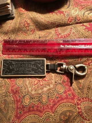 Harley Davidson Stamped Leather And Metal Key Fob Ring Chain