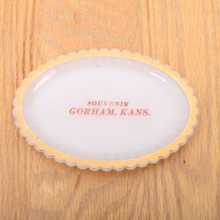White Milk Glass Plate Souvenir Gorham Kansas Gold Color Edging