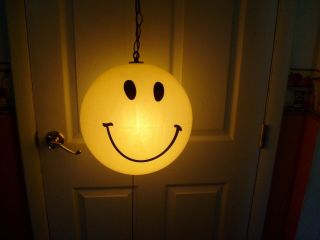 Rare Smiley Face Vintage Mod Era Hanging Globe Lamp Smile Have A Good Day Emoji