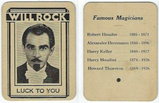Will Rock Throw Out Card - Circa 1930s - Names Of Famous Magicians - V.  Fine - Pc