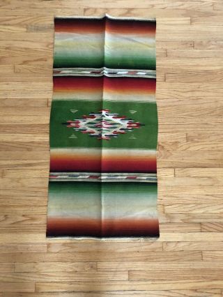 Vintage Mexican Saltillo Serape Blanket Fine Weave 18” X 39”