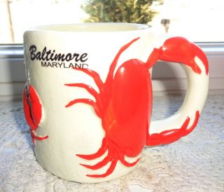 Interesting Vintage Baltimore Maryland Souvenir Ceramic Mug Cup Raised Crabs