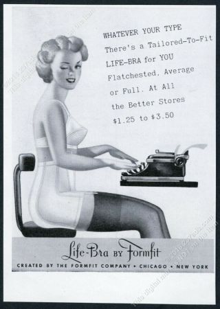 1944 Sexy Secretary Pinup Pin - Up Art Formfit Lingerie Life Bra Vintage Print Ad