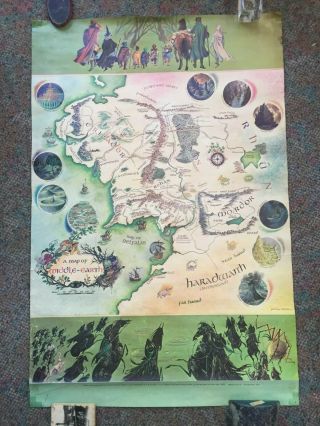 A Map Of Middle Earth Lord Of The Rings Poster Jrr Tolkein First Printing 1970