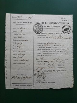 Historical 1840 Lombardo - Venetian Kingdom Passport Travel Document Rare