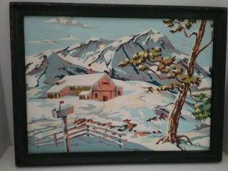 Vintage Winter In The Mountains Paint By Number Framed