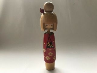 Wooden Kokeshi Figure Girl Woman Doll Flower Kimono Kanzashi Japanese Vtg Z15