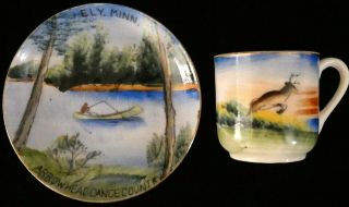 Vintage Ely,  Mn Souvenir Demitasse Espresso Cup & Saucer Arrowhead Canoe Country
