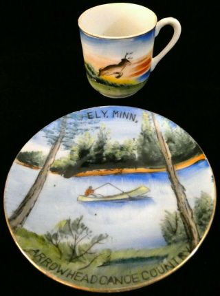 Vintage Ely,  MN Souvenir Demitasse Espresso Cup & Saucer Arrowhead Canoe Country 3