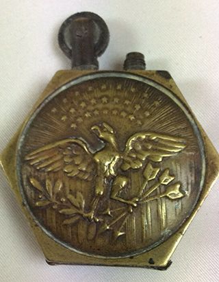 Antique Wwi French Brass Trench Petrol Lighter With Eagle And Shield Ministere