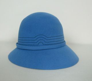 Vtg 1970s Edith Head Pan Am Airlines Stewardess Hat Light Blue Wool Size 21 1/2