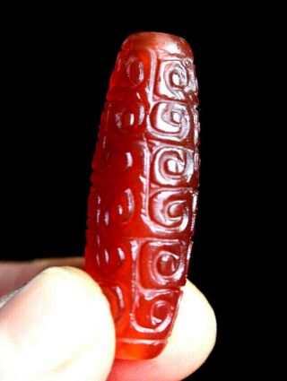 Hand Carved Tibet Carnelian Red Agate Old Bead Amulet Gift