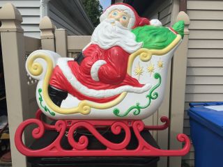 Large Grand Venture Christmas Blow Mold Santa Claus Sleigh & Red Runners