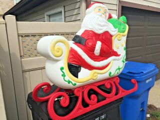 Large Grand Venture Christmas Blow Mold Santa Claus Sleigh & Red Runners 2