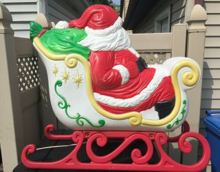 Large Grand Venture Christmas Blow Mold Santa Claus Sleigh & Red Runners 3